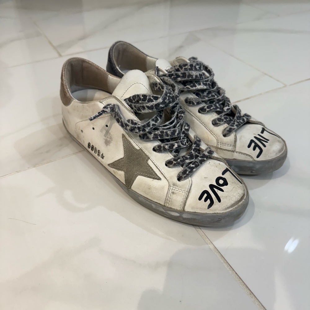 Golden Goose Distressed Sneakers with Leopard Laces